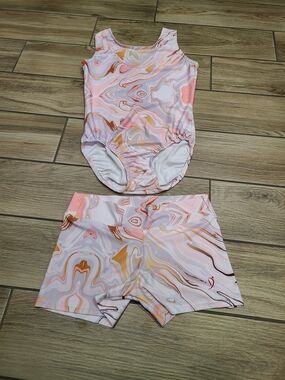 Dancina Kids Marble-Print Swim Set in Pink and Peach Size 16-17 Years